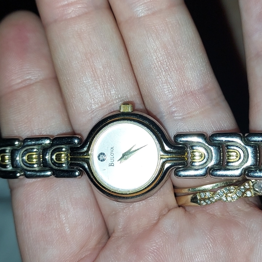 Vintage bulova womens watch, diamond, dial, two-tone